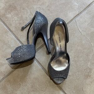 Chinese Laundry Glitter Peep-Toe Heels - Silver